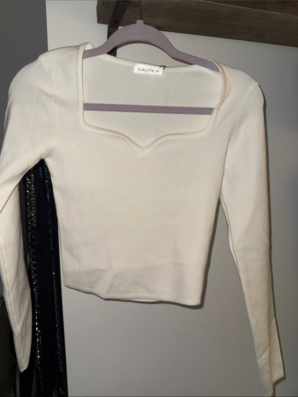 Galita white Square-Neck Ribbed Long-Sleeve Sweater